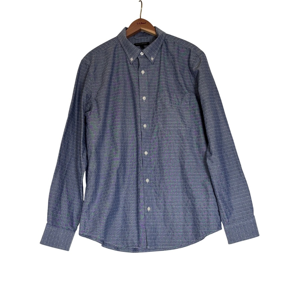 Banana Republic Mens Blue Geometric Dobby Textured Button Down Shirt Large